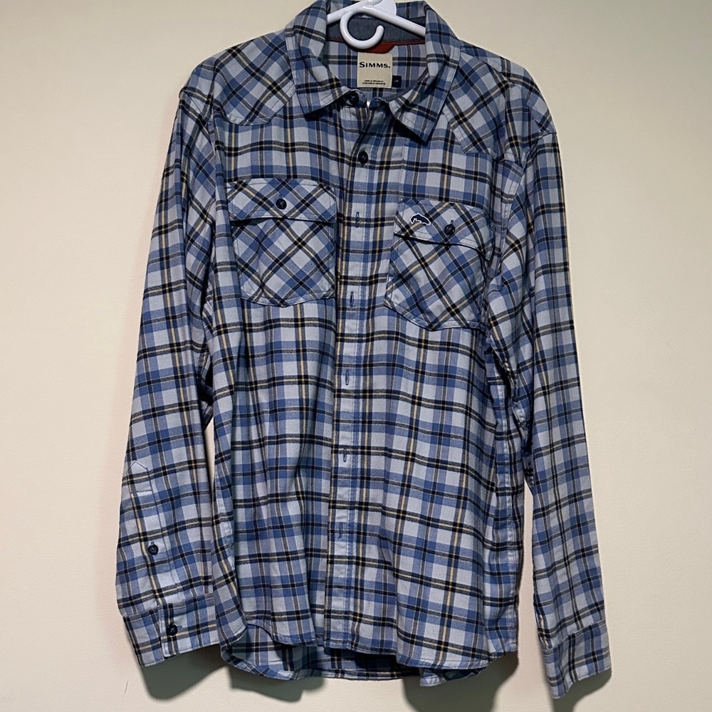 Simms Blue and White Plaid Button-Down Casual Shirt